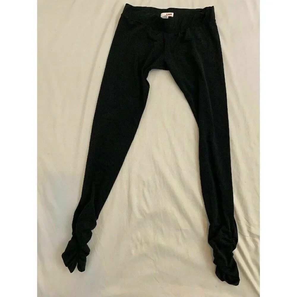 LNA Womens Solid Black Full Length Leggings Nylon Spandex Low Rise Medium